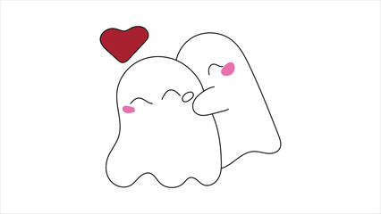 Two Cute Ghosts Hugging and Floating in Love Vector