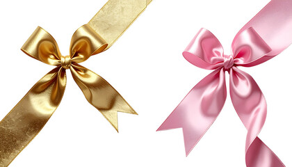Two luxury decorative ribbon corners isolated on transparent background