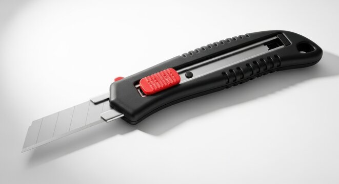 Close-Up of Box Cutter Knife Tool on White Surface