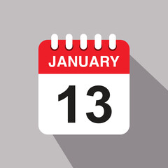 13 january calendar date icon. vector illustration with shadow design.