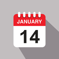 Obraz premium 14 january calendar date icon. vector illustration with shadow design.