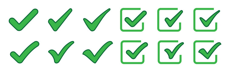 Set of Checkmark tick with square. yes, checkmark tick box icons - checkbox symbol sign. check mark box square frame. vector illustration