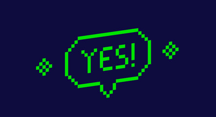 Fototapeta premium Green pixel 3d yes speech bubble.