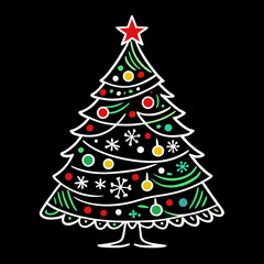 Hand-Drawn Christmas Tree Doodle Set &ndash; Line Art Vector Illustration on Black Background