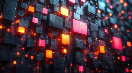 Obraz premium Abstract digital network of glowing cubes.