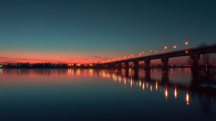 Fototapeta premium Evening Bridge Reflection - A Tranquil Waterscape at Sunset.