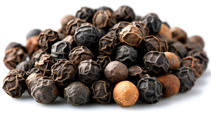 Fototapeta premium The pile includes a mix of colors, ranging from deep black and dark brown to a few lighter, reddish-brown peppercorns