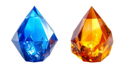 Two polygon crystal shape variations isolated on transparent background