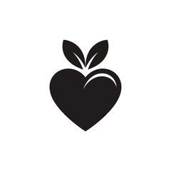Black heart icon with two green leaves on top