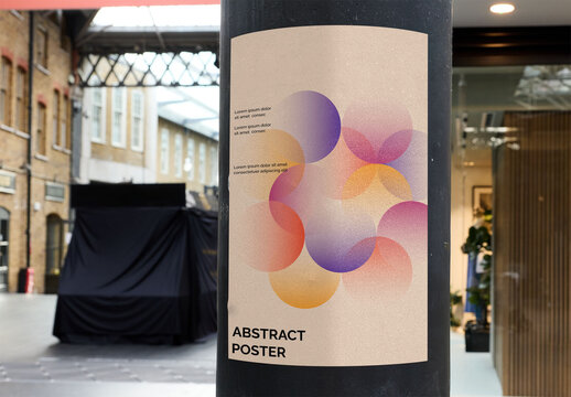 Urban poster Mockup in London glued onto a circular column