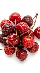 Close-up of Fresh Cherries on White Background, Vibrant and Juicy.