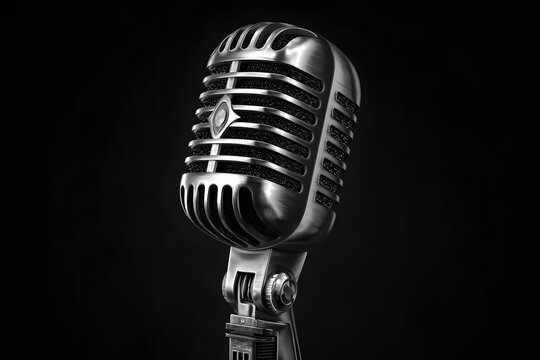 Vintage studio microphone with classic design on a dark background
