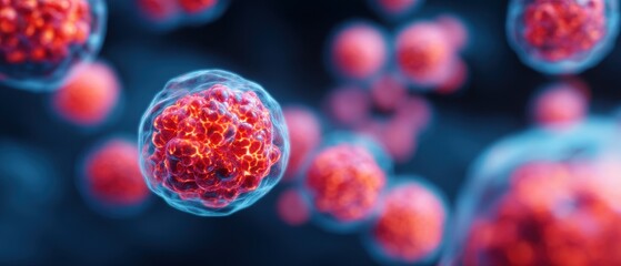 Biological Molecule Function concept. Microscopic view of cells with vibrant colors and intricate details.