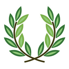 Minimal vector illustration of a green laurel wreath with layered leaves on a white background, symbolizing victory and achievement