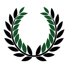Minimal vector illustration of a green laurel wreath with layered leaves on a white background, symbolizing victory and achievement