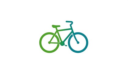 Fototapeta premium A simplified, two-toned bicycle graphic on a white background. The gradient transitions from green to blue, giving depth to the design