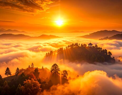 Ethereal Cold Dreamy Minimalist Wallpaper Abstract Backlit Background Atmosphere Drone Effect Orange Digital Art View, presenting