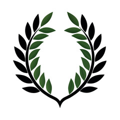 Minimal vector illustration of a green laurel wreath with layered leaves on a white background, symbolizing victory and achievement