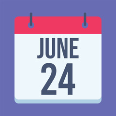 24 June Calendar. Blue Background. Isolated Vector Calendar.