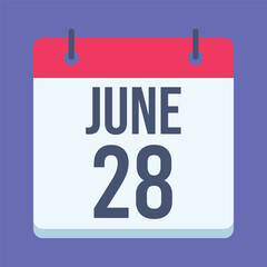 28 June Calendar. Blue Background. Isolated Vector Calendar.