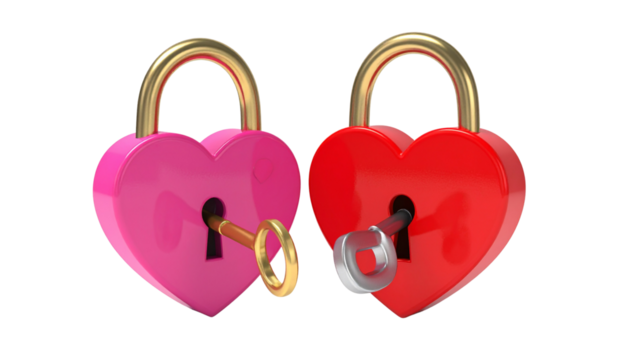 Romantic Heart Lock and Key Pair – isolated on transparent background - Powered by Adobe
