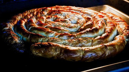 Traditional Turkish Type Pastry 'Borek' Baking in Oven