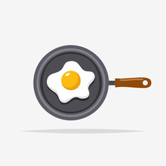Whimsical illustration of a fried egg in a pan, culinary creation for breakfast theme