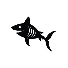 Shark Skeleton Black Silhouette Vector Illustration
