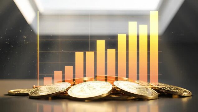 Gold coins and rising bar graph suggesting financial growth and investment