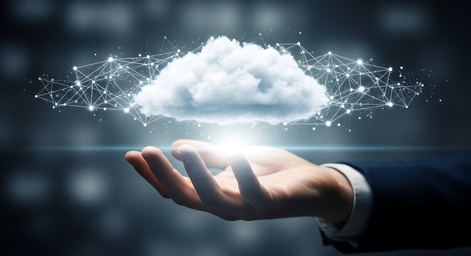 Cloud Computing Hand Securely Storing Your Data in the Digital Cloud with Confidence - Powered by Adobe
