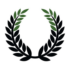Minimal vector illustration of a green laurel wreath with layered leaves on a white background, symbolizing victory and achievement
