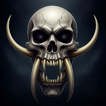 Skull with Tusks - A Dark and Menacing Fantasy Illustration.