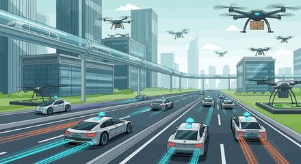 Stylized illustration of blue mountains with snow-capped peaks reflected in water, set against a light background.