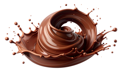 Swirling Chocolate Splash with Droplets on Black liquid dark
