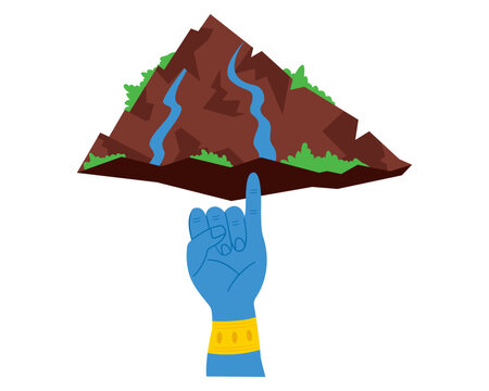 lord krishna lifting govardhan mountain with his little finger on the occasion of Govardhan Puja