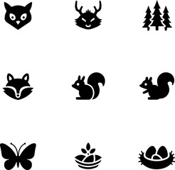 Forest Animal Silhouette Icons Set