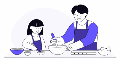 Father and Daughter Baking Together: Wholesome Family Moments in Kitchen