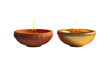 3D Diwali Oil Lamp Set – isolated on transparent background