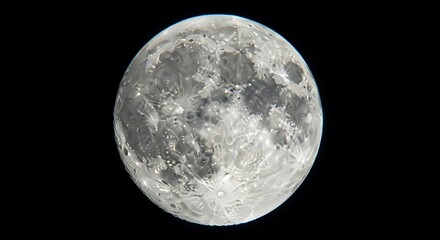 Detailed View of the Full Moon Against Black Sky.