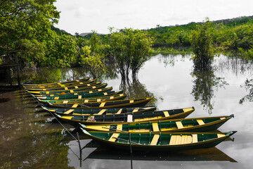 barcos em lago com natureza brasil amazonia