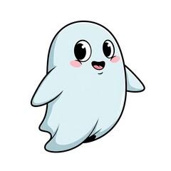 Adorable Cartoon Ghost with Rosy Cheeks and Friendly Expression.
