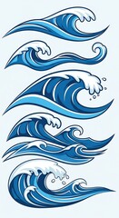 Fototapeta premium Dynamic Ocean Waves - A Collection of Stylized Water Illustrations.