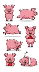 Charming Piglet Collection - Playful and Adorable Farm Animal Illustrations.