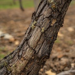 Obraz premium Macro shot of old grapevine bark with natural cracks, moss, and lichen. Rustic vineyard texture symbolizing growth, resilience, and the beauty of natural aging.