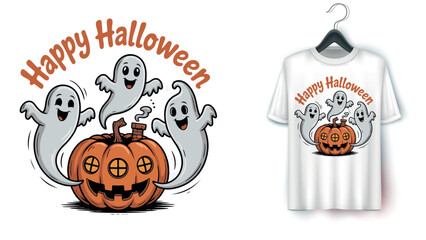 HalloweenGhosts playing near a pumpkin house t-shirt 