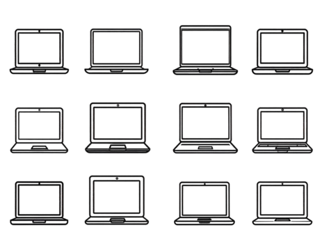 Minimalist laptop icon set- linear style for digital and print design Minimalist laptop icon set- linear style for digital and print design