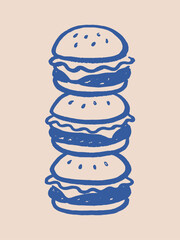 Burgers stack sketch doodle style vector illustration
