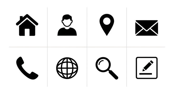 Set of essential business communication glyphs and universal web contact icons for website user interface design isolated on white background