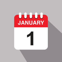 1 january calendar date icon. vector illustration with shadow design.