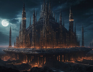 Dystopian megastructure world featuring orbital cage view creating expansive visual effects for science fiction illustrations or futuristic design projects with mechanical structures